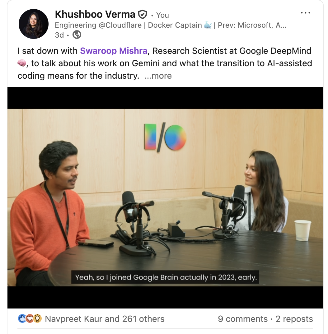 Podcast with DeepMind Research Scientist: Discussing Gemini and AI-assisted coding with Research Scientist at DeepMind.